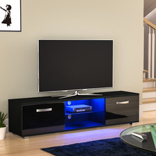 SALE LED TV Unit Stand Cabinet 2 Door Modern High Gloss Furniture 160cm Black