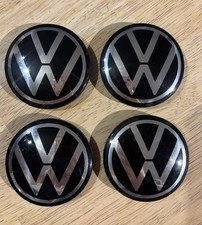 (58) Set Of 4 Genuine Used Volkswagen Alloy Wheel Centre Caps 65mm Black/silver