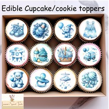 12 Baby shower cupcake toppers/Printed cake toppers/cookie toppers/boy/blue