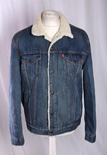 Levi's Premium Blue Denim White Sherpa Lined Jacket Big E Red Tab Men's Large