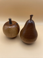 2 x Vintage Ornamental Decorative Fruits Apple & Pear Hand Turned Wood