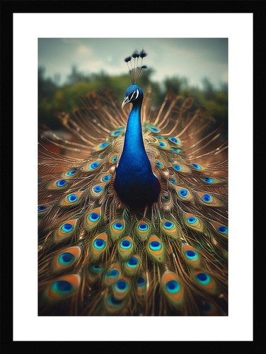Majestic peacock print - majestic, framed