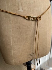 Vintage Gucci Women's Gold GG and Tan Leather Wrap Tie Belt, Never Worn