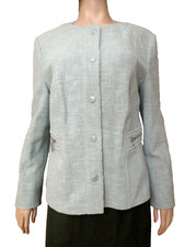 Gerry Weber Women’s L 44 Teal Tweed Blazer Jacket Coat Career Office Work New UK