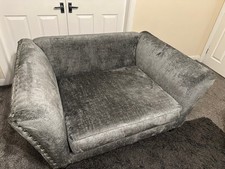 DFS Grey Crushed Velvet Snuggler Chair Loveseat 2 Seater Cuddle Sofa