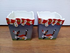 Pair Goebel Rosina Wachtmeister Cat Ceramic Square Votive Unlit Candle Holder