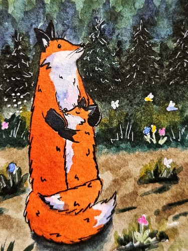 Fox mother child moon - fox, &