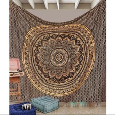 Gold Black Indian Tapestry Wall Hanging Ombre Boho Bed Sheet 210 x 215 CMS