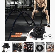 Battle Rope 1.5" 30Ft Gym Workout Strength Training Exercise Fitness Rope