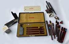 Rotring bundle - 12 pens; case; ink; spare nibs; x2 Art pens; ink cartridges