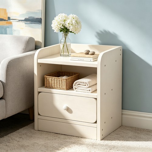 White wood effect bedside - white,