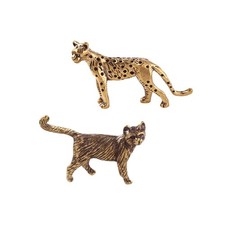 2Pcs Vintage Cheetah Brass Tea Pet and Adorable Brass Cat Sculpture Mini Anim...