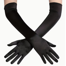 Long black satin gloves - black,