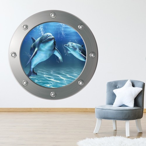 Dolphin friends porthole wall - dolphin,