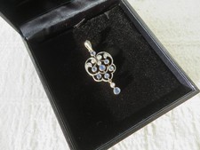ANTIQUE, GOLD & PLATINUM / SILVER, SAPPHIRE & DIAMOND LAVALIER PENDANT, 3.01gs