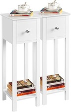 White Slim Bedside Table Set