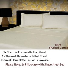 Thermal Flannelette Sheet Set 100% Brushed Cotton 4PC Soft Warm Cozy Breathable