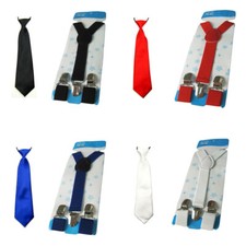 4 Sets Kids Boys Child Solid School Necktie Y-Back Elastic Suspender Brace Set
