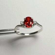 Mexican Fire Opal and Diamonds Ring Sterling Silver 925 / Lab-Created