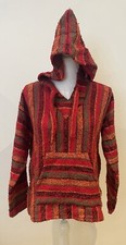 Red Stripe Sandy Poncho Beach Cover Hoodie Size 10 Mexican Textiles
