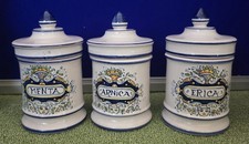 3 X Vintage Gialletti GP Deruta Hand Painted Pharmacy/Apothecary Jars With Lids
