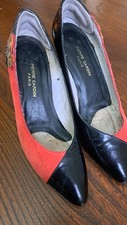 Pair Pierre Cardin Women's Shoes. S.6. Black Patent And Red Suede