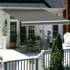 Grey- Retractable Awning Manual 3m Garden Outdoor Canopy Patio Sun Shade Shelter