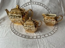 Sadler Vintage Gold Cube Teapot Milk Jug & Sugar Bowl Tea Set