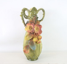 ROYAL DUX Antique Green Art Nouveau Vase Floral Cherry 1904-1918 13.5" - HST