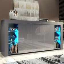 164cm Sideboard TV Unit | Display Cabinet | Dark Grey High Gloss Doors | LED