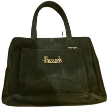 Harrods of Knightsbridge hand bag, shopping bag zip closure embroidered spellout
