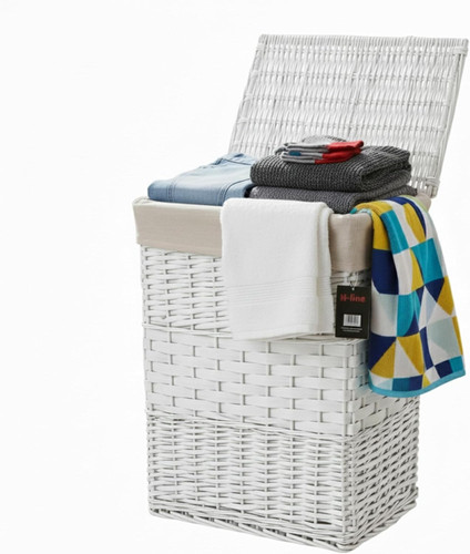 White wicker laundry basket - laundry,