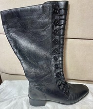 Lotus Spindle Curvy Plus Black Leather Knee High Boots With Button Detail UK 8