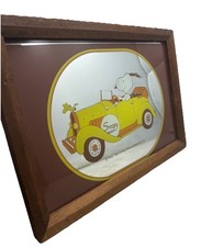 VINTAGE SNOOPY  MIRRORED PICTURE IN WOODEN FRAME