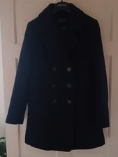 Womens M&S NavyBlue Wool Mix FullyLined Double Breasted Jacket/PeaCoat Size 10 P