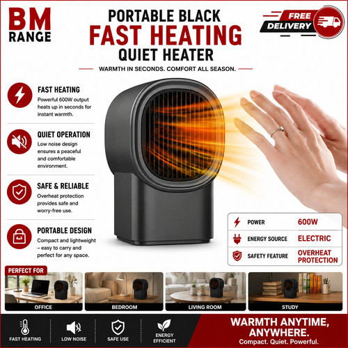 Portable black heater 600w - portable,