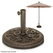 Cast Iron Floral Design Round Parasol Umbrella Base Stand Patio Outdoor Garden