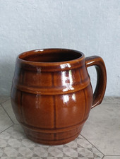 Porcelain Vintage Barrel Mug, Brown Glaze Bottom, German. See Pics For Stamp.