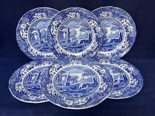 SPODE ITALIAN BLUE 9" SMALLER DINNER PLATES X 6 - EXCELLENT, UNUSED