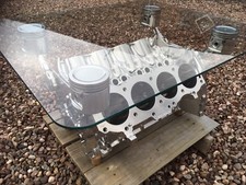 V8 Engine Block Coffee Table- Chrome Silver- Mancave Essential
