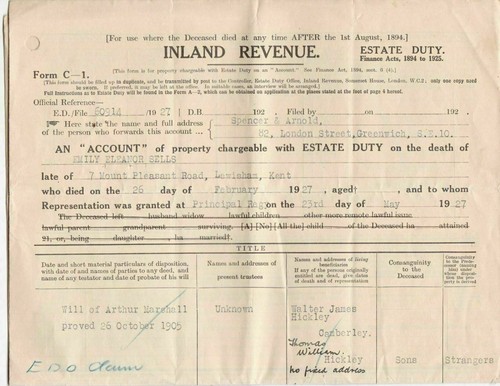 Inland revenue 1927 estate - 1927,