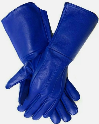 Leather gloves long arm cuff - leather,