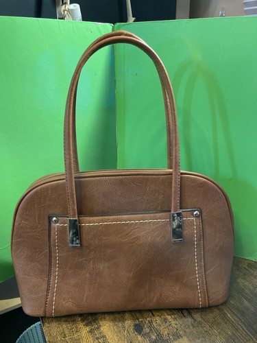 Brown leather handbag - brown, with