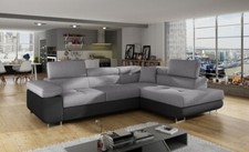 L-Shaped Corner Sofa Bed with Storage New ANTON Fabric Faux Leather