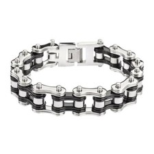Men's 16mm Stainless Steel Motorcycle Bike Chain Bracelet Silver and Black 65