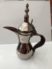 Vintage Silver plated Arabic Islamic Dallah Coffee Pot  Antique Leather handle 5