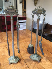 Antique Brass Fireside Companion Set Poker Tongs Shovel & Brush