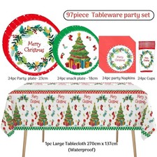 Christmas Party tablecloth dinner plate set napkins cups Xmas party tableware