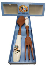 Walt Disney Productions Salad Fork & Spoon Mickey Mouse Vintage Ceramic Handles