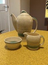 SUSIE COOPER Art Deco Kestrel 1930s Wedding Band Teapot, Jug, Bowl & Cup